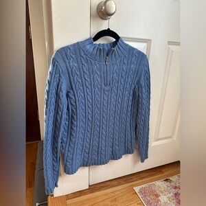 Splendor Blue Cotton Quarter Zip Sweater Petite Small, 100% cotton